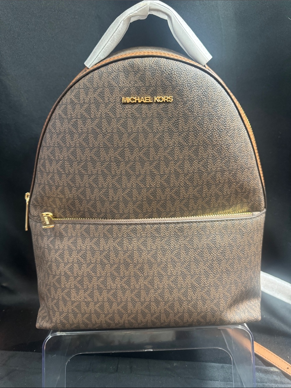 Michael Kors Brown Monogram Backpack with Gold Hardware